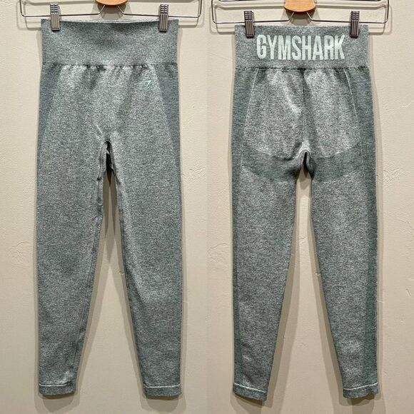 Gymshark High-Waisted Green Marled Crop Leggings - Size: Small - Picture 1 of 6